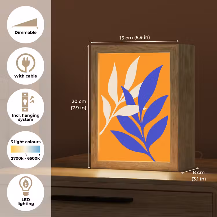 Takken - Bladeren - Minimalistisch - Blauw Light Box met kabel (Tafellamp) klein -USP_EN