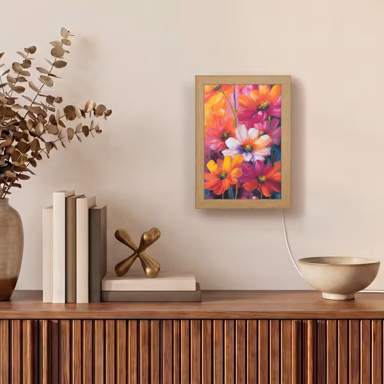 Felle bloemen - Dynamisch - Levendig Light Box met kabel (Tafellamp) klein -sfeer2