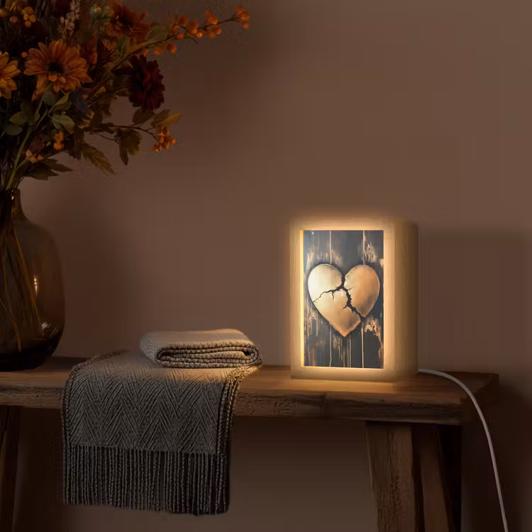 Gebroken hart - Goud - Houtlook - Liefde Light Box met kabel (Tafellamp) klein -sfeer4