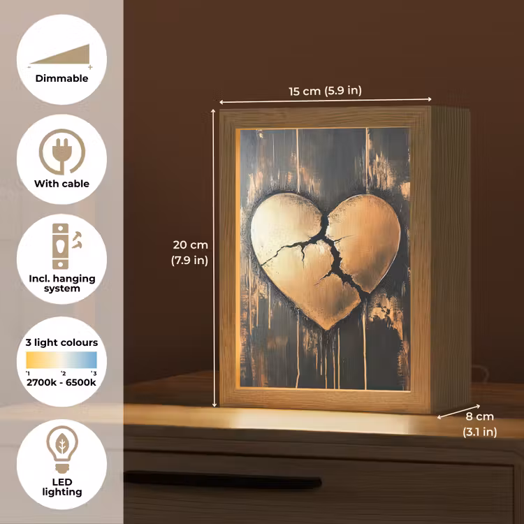 Gebroken hart - Goud - Houtlook - Liefde Light Box met kabel (Tafellamp) klein -USP_EN