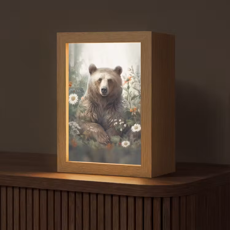 Bruine beer - Wilde dieren - Bloemen - Planten Light Box met kabel (Tafellamp) klein -z3d_website