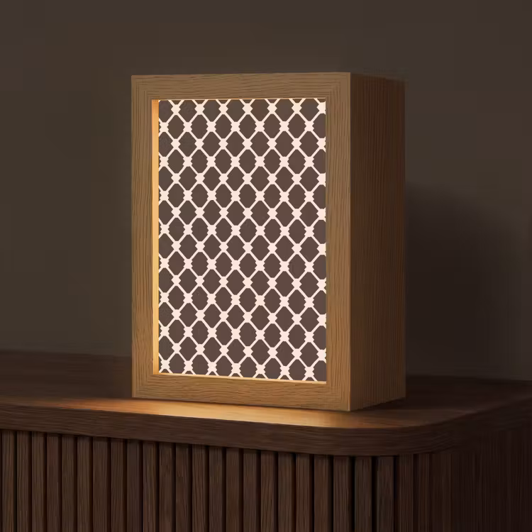 Bruin - Ruitpatroon - Geometrisch Light Box met kabel (Tafellamp) klein 925 -z3d_website