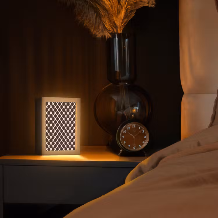 Bruin - Ruitpatroon - Geometrisch Light Box met kabel (Tafellamp) klein 925 -sfeer1