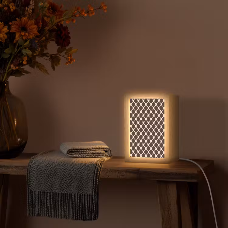 Bruin - Ruitpatroon - Geometrisch Light Box met kabel (Tafellamp) klein 925 -sfeer4