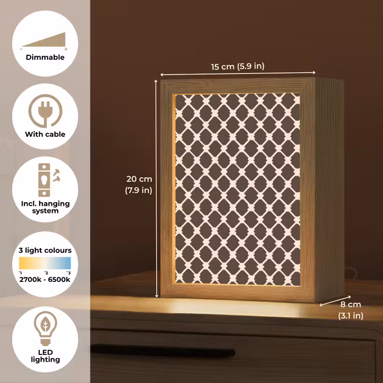 Bruin - Ruitpatroon - Geometrisch Light Box met kabel (Tafellamp) klein 925 -USP_EN