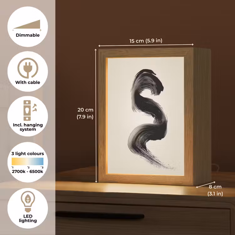 Penseelstreek - Zwart - Minimalistisch Light Box met kabel (Tafellamp) klein -USP_EN