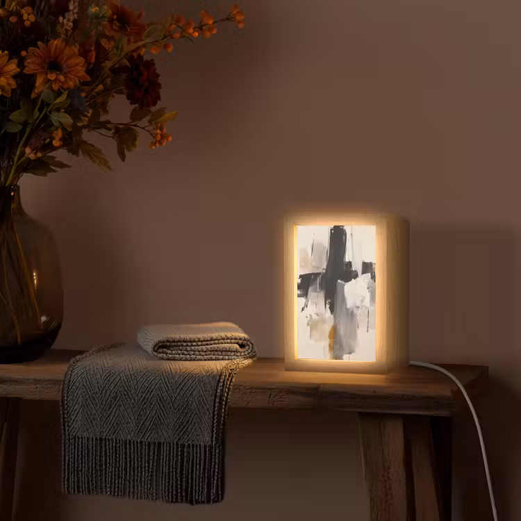 Penseelstreken - Ruw - Abstract - Beige Light Box met kabel (Tafellamp) klein -sfeer4