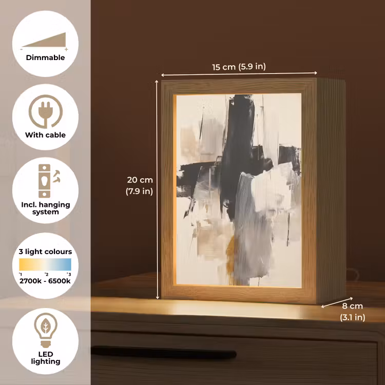 Penseelstreken - Ruw - Abstract - Beige Light Box met kabel (Tafellamp) klein -USP_EN