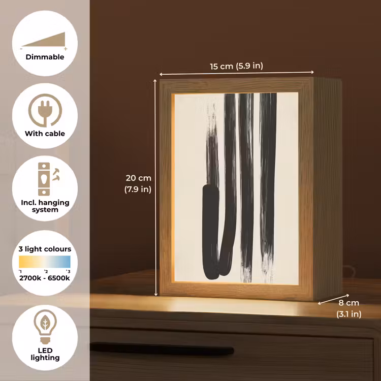 Penseelstreken - Verticaal - Zwart Light Box met kabel (Tafellamp) klein -USP_EN