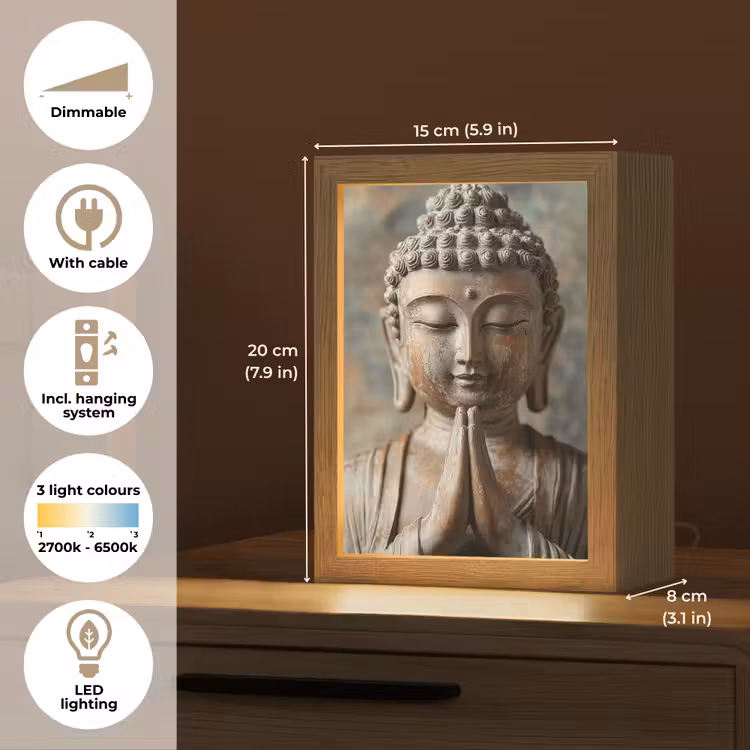 Boedha - Beeld - Bruin - Rust Light Box met kabel (Tafellamp) klein -USP_EN