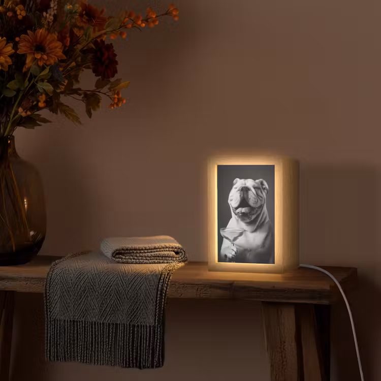 Buldog - Hond - Glas Light Box met kabel (Tafellamp) klein -sfeer4
