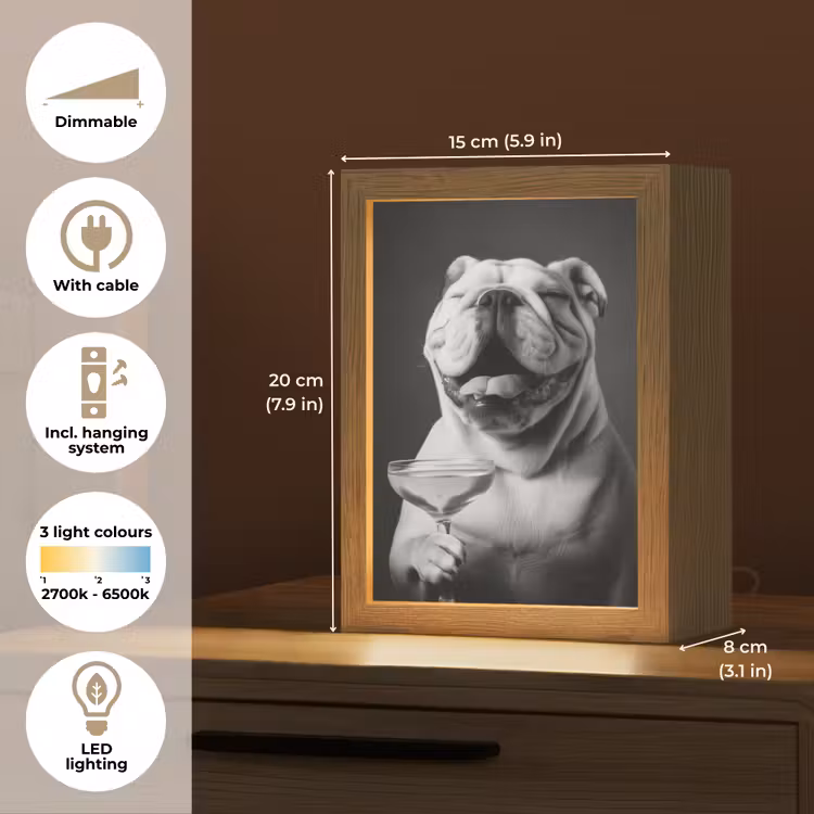 Buldog - Hond - Glas Light Box met kabel (Tafellamp) klein -USP_EN