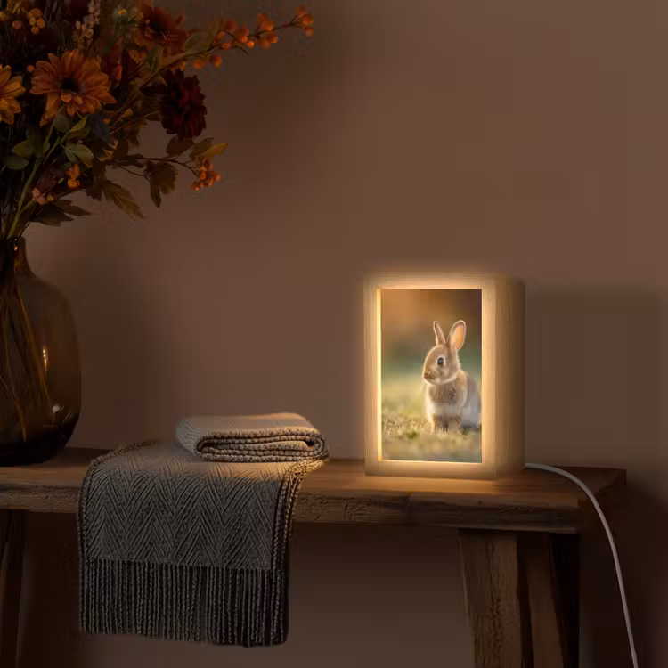 Konijntje - Bruin - Gras Light Box met kabel (Tafellamp) klein -sfeer4