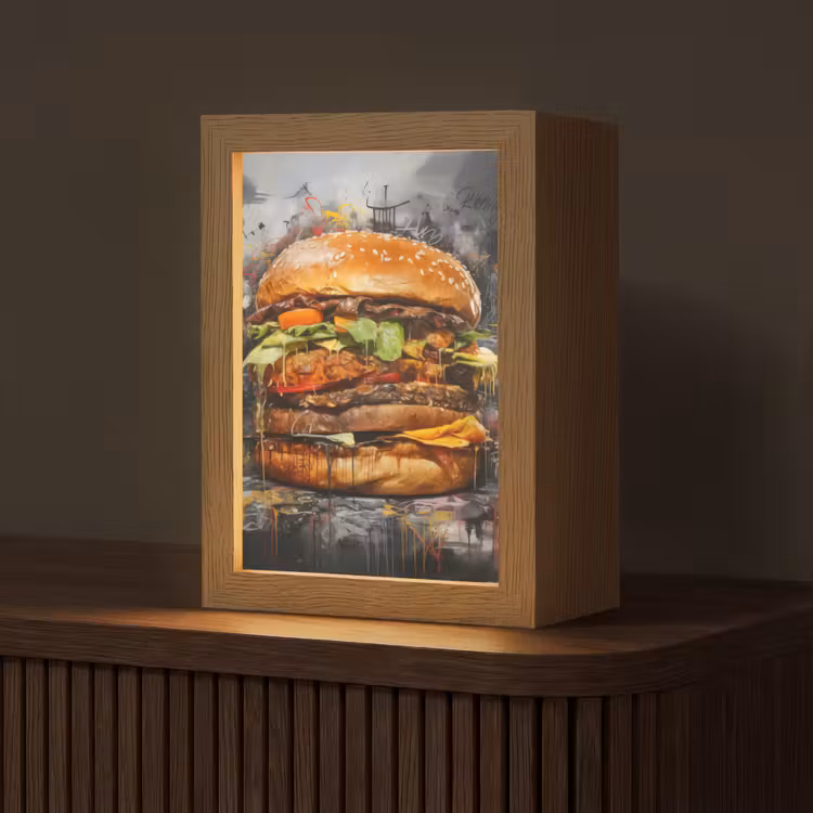 Burger - Eten - Kunst - Grijs - Graffiti Light Box met kabel (Tafellamp) klein -z3d_website