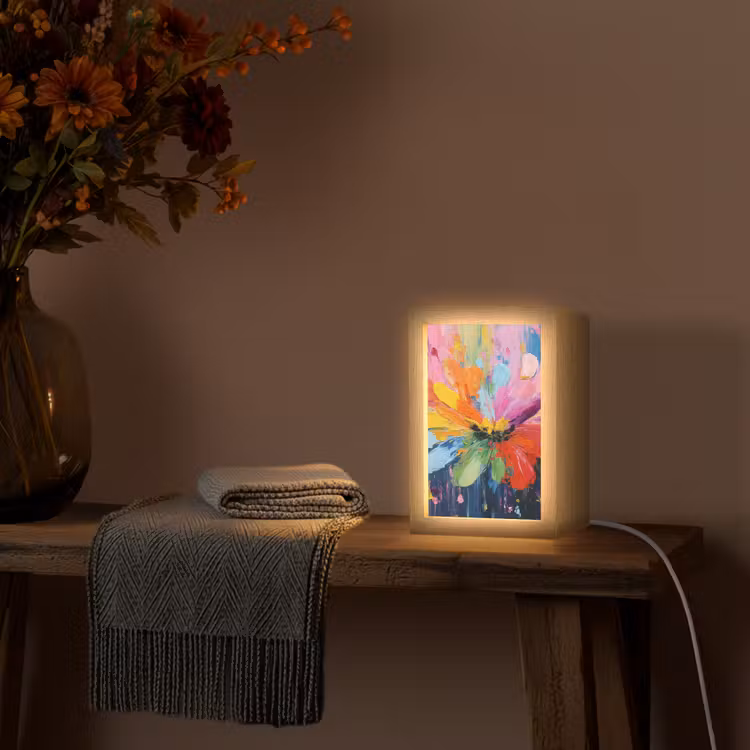Kleuruitbarsting - Expressieve sfeer - Bloem Light Box met kabel (Tafellamp) klein -sfeer4