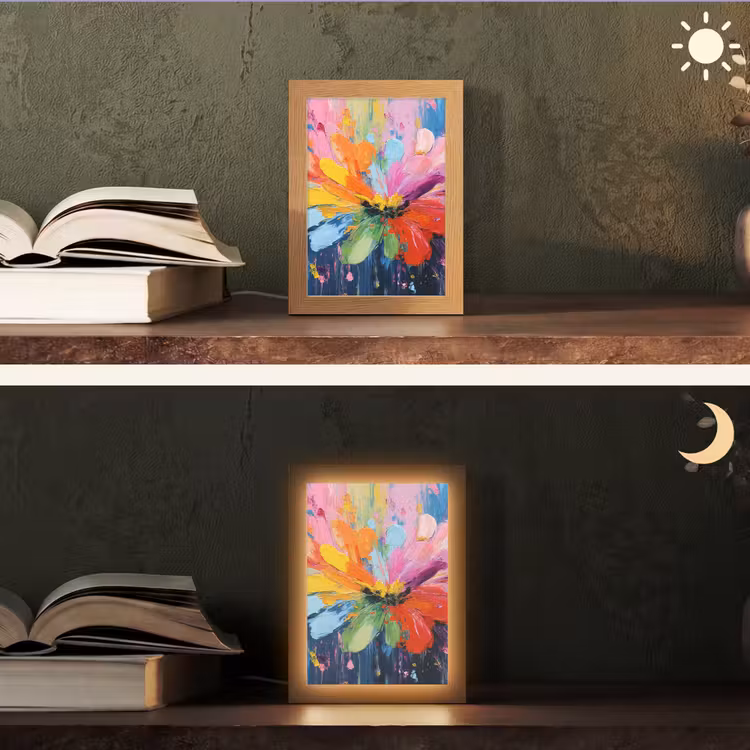 Kleuruitbarsting - Expressieve sfeer - Bloem Light Box met kabel (Tafellamp) klein -sfeer3