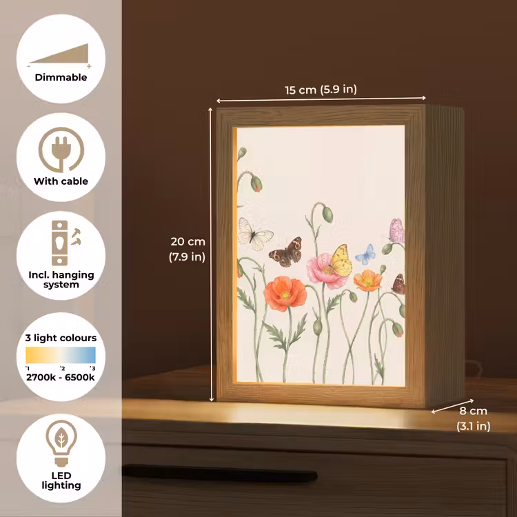 Vlinders - Klaprozen - Illustratie - Kleurrijk Light Box met kabel (Tafellamp) klein -USP_EN