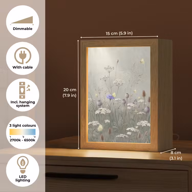 Vlinders - Wildbloemen - Illustratie - Kleurrijk Light Box met kabel (Tafellamp) klein -USP_EN