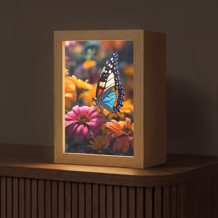 Vlinder - Dier - Kleurrijk - Bloemen - Natuur Light Box met kabel (Tafellamp) klein -z3d_website