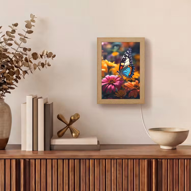 Vlinder - Dier - Kleurrijk - Bloemen - Natuur Light Box met kabel (Tafellamp) klein -sfeer2