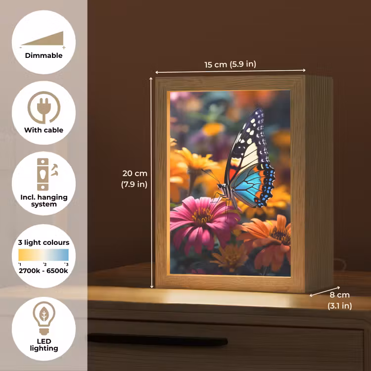 Vlinder - Dier - Kleurrijk - Bloemen - Natuur Light Box met kabel (Tafellamp) klein -USP_EN