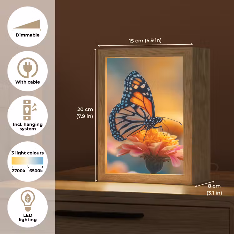 Vlinder - Dieren - Kleurrijk - Natuur - Bloemen Light Box met kabel (Tafellamp) klein -USP_EN