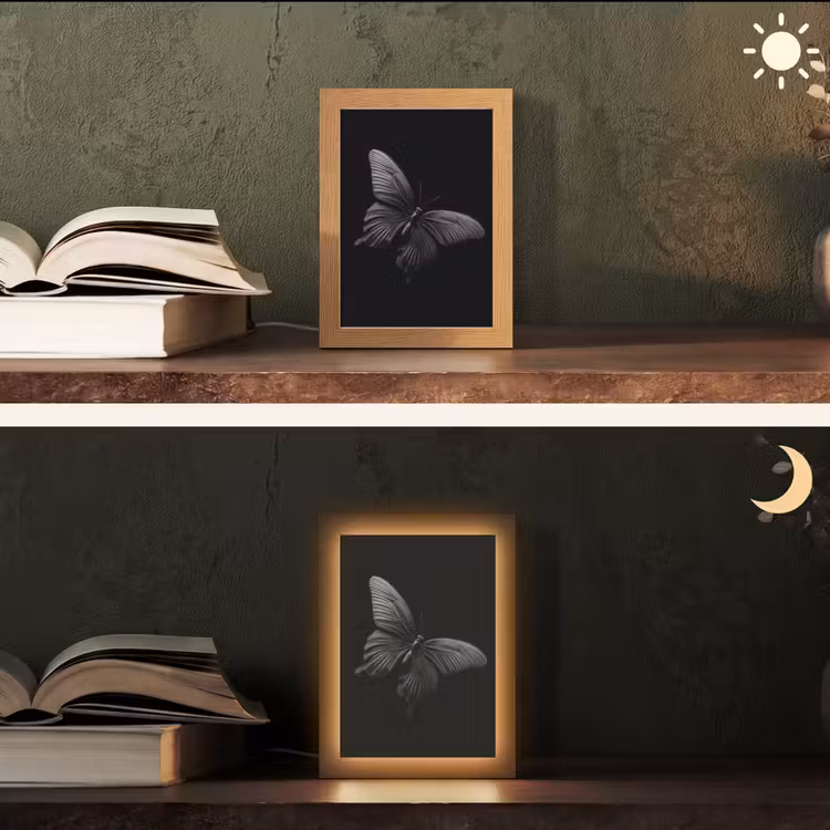 Vlinder - Zwart - Insect - Dieren Light Box met kabel (Tafellamp) klein -sfeer3
