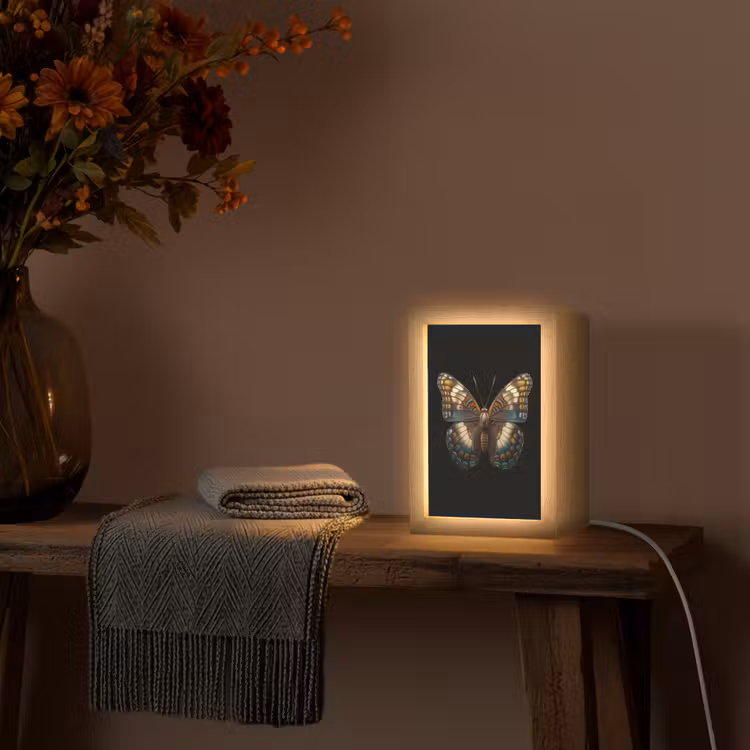 Vlinder - Kleurrijk - mozaïekachtig Light Box met kabel (Tafellamp) klein -sfeer4