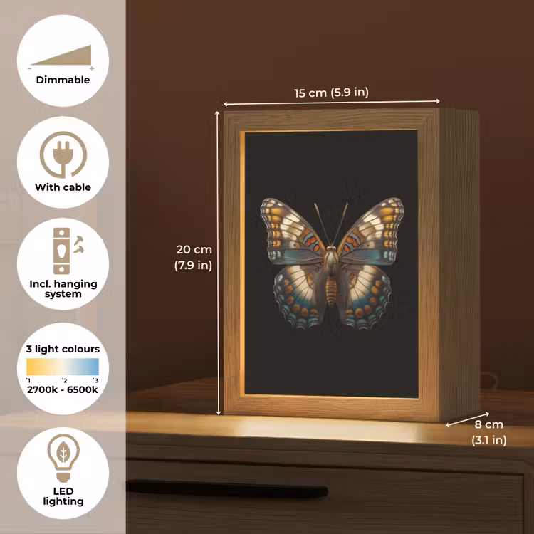 Vlinder - Kleurrijk - mozaïekachtig Light Box met kabel (Tafellamp) klein -USP_EN