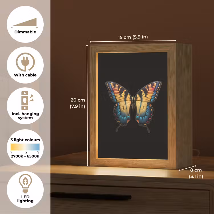 Vlinder - Kleurrijk - Speels Light Box met kabel (Tafellamp) klein -USP_EN