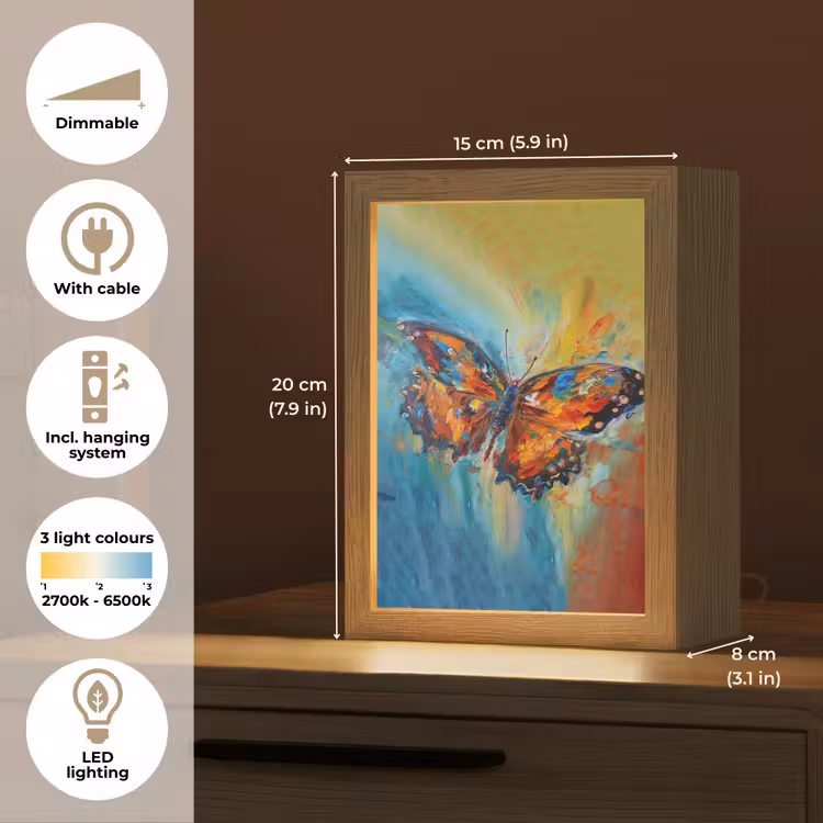 Vlinder - Kleuren - Kunst - Schilderij Light Box met kabel (Tafellamp) klein -USP_EN