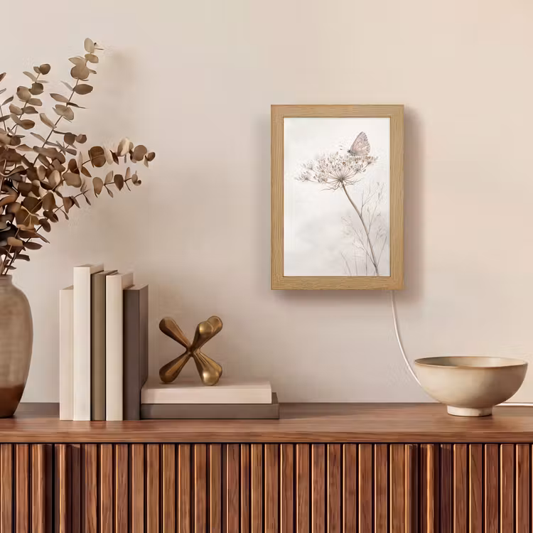 Vlinder - Bloem -Natuur - Beige Light Box met kabel (Tafellamp) klein -sfeer2