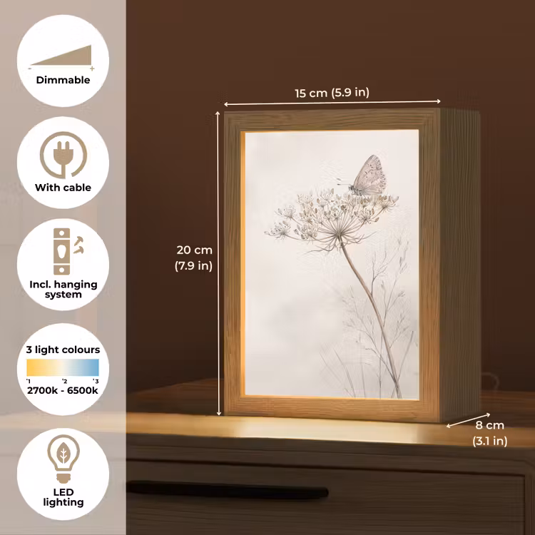 Vlinder - Bloem -Natuur - Beige Light Box met kabel (Tafellamp) klein -USP_EN