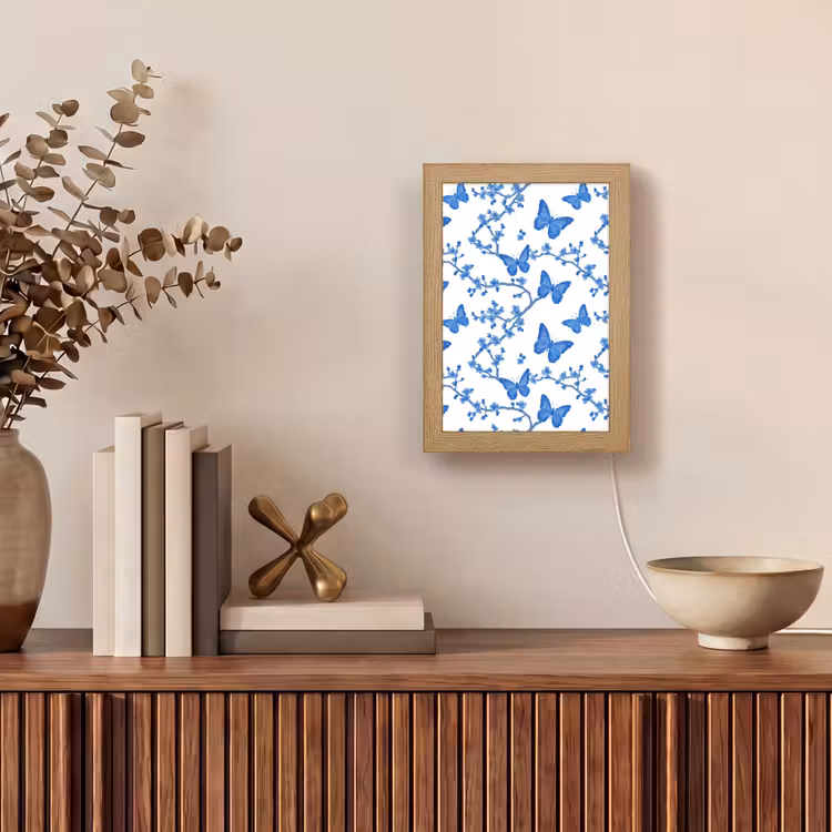 Vlinder - Bloemen - Blauw Light Box met kabel (Tafellamp) klein 925 -sfeer2