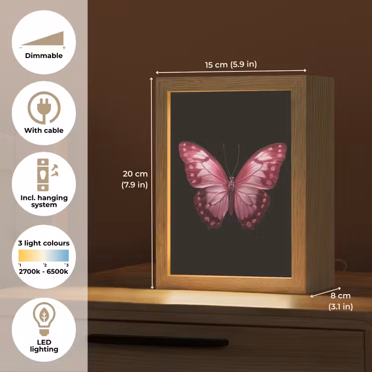 Vlinder - Fuchsia - Grafisch Light Box met kabel (Tafellamp) klein -USP_EN
