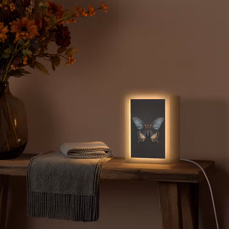 Vlinder - Metaalachtig - Geometrisch patroon Light Box met kabel (Tafellamp) klein -sfeer4