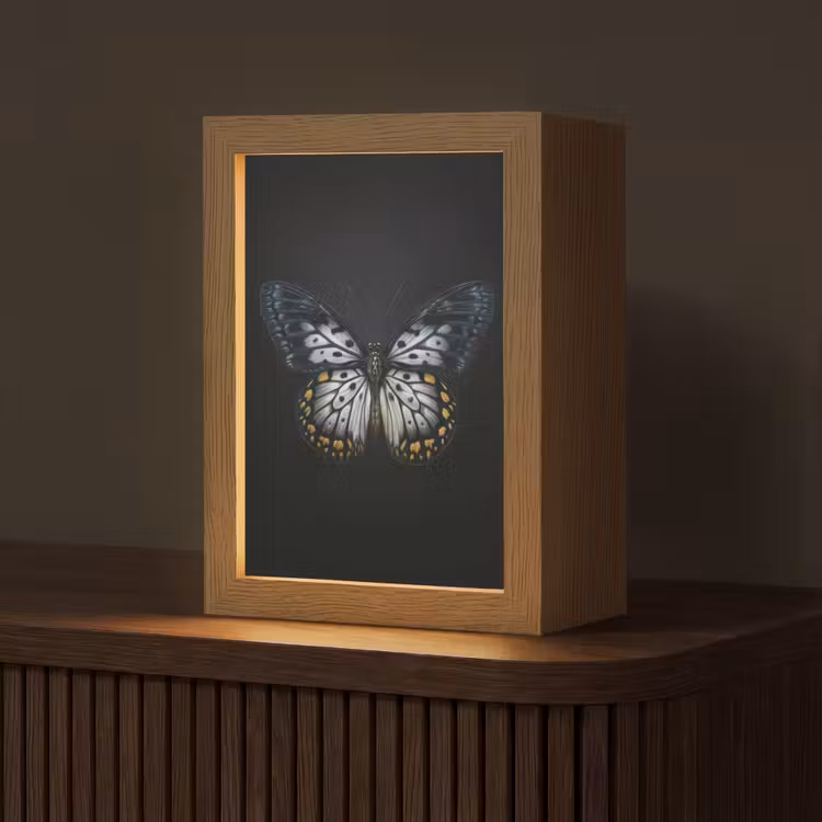 Vlinder - Monochroom - Balans Light Box met kabel (Tafellamp) klein -z3d_website