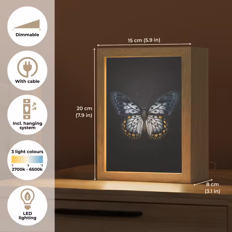 Vlinder - Monochroom - Balans Light Box met kabel (Tafellamp) klein -USP_EN
