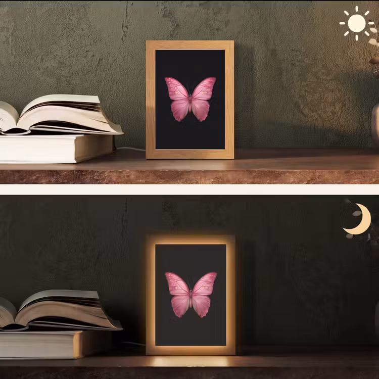 Vlinder - roze - Elegant Light Box met kabel (Tafellamp) klein -sfeer3