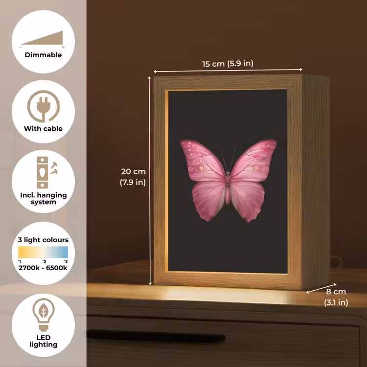 Vlinder - roze - Elegant Light Box met kabel (Tafellamp) klein -USP_EN