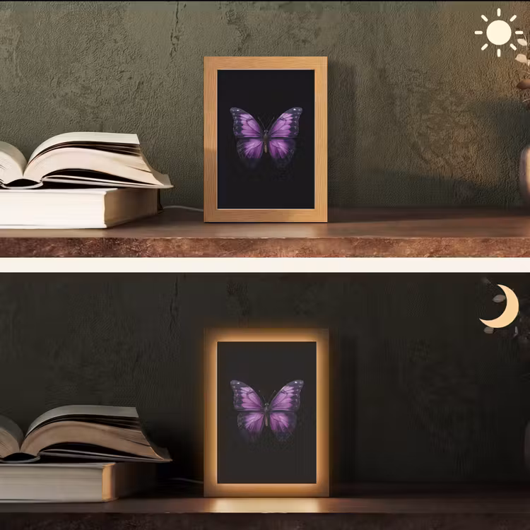 Vlinder - Paars - Levendig Light Box met kabel (Tafellamp) klein -sfeer3