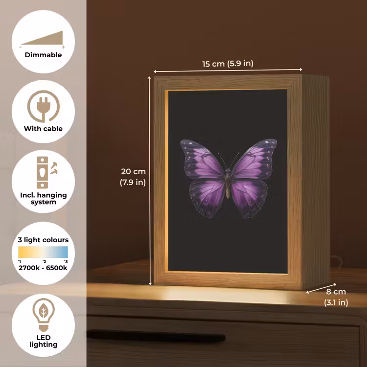 Vlinder - Paars - Levendig Light Box met kabel (Tafellamp) klein -USP_EN