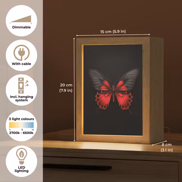 Vlinder - Rood - Contrast Light Box met kabel (Tafellamp) klein -USP_EN