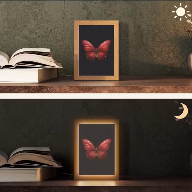 Vlinder - Rood - Minimalistisch Light Box met kabel (Tafellamp) klein -sfeer3