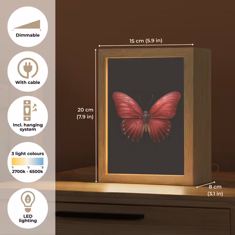 Vlinder - Rood - Minimalistisch Light Box met kabel (Tafellamp) klein -USP_EN