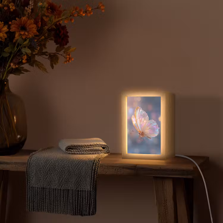 Vlinder - Vleugels - Pastel - Glinstering Light Box met kabel (Tafellamp) klein -sfeer4
