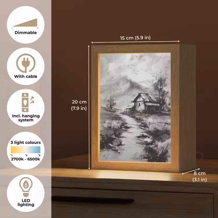 Hut - Grijs - Bergen - Mistig Light Box met kabel (Tafellamp) klein -USP_EN