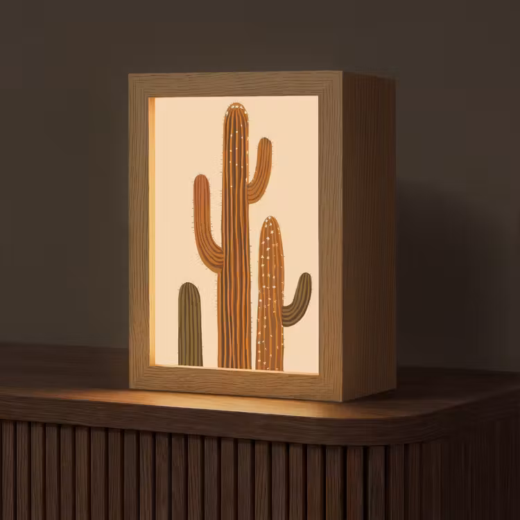 Cactus - Woestijn - Zand - Bruin Light Box met kabel (Tafellamp) klein -z3d_website