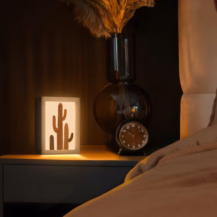 Cactus - Woestijn - Zand - Bruin Light Box met kabel (Tafellamp) klein -sfeer1