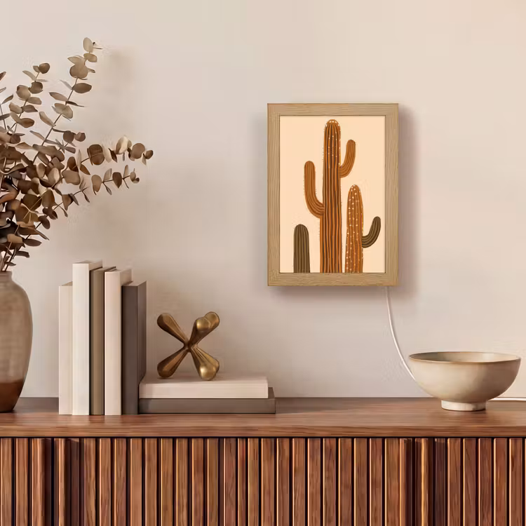 Cactus - Woestijn - Zand - Bruin Light Box met kabel (Tafellamp) klein -sfeer2